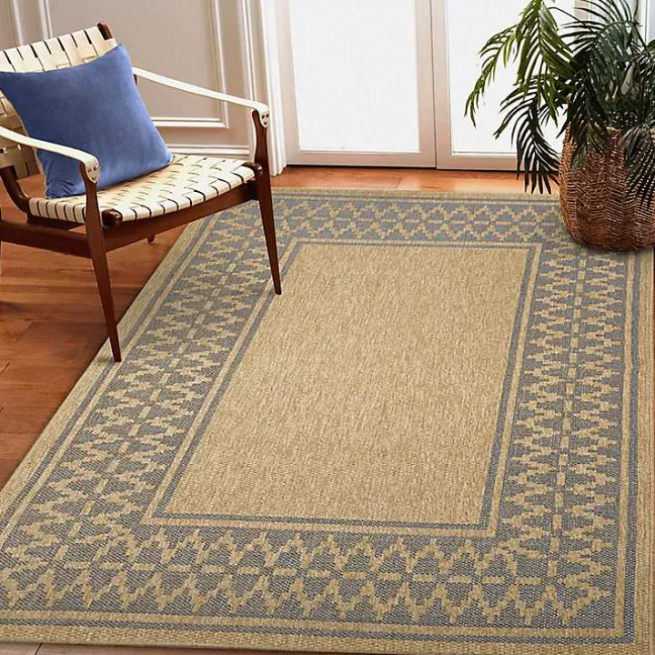 Tan & Navy Zig Zag Indoor/Outdoor Area Rug, 7x9