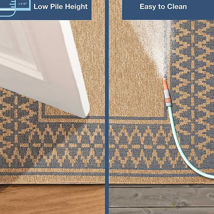 Tan & Navy Zig Zag Indoor/Outdoor Area Rug, 7x9