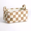 Tan & White Checkered Sherpa Storage Bin