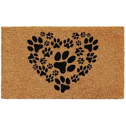 Tan and Black Coir Heart Paws Doormat, 17x29