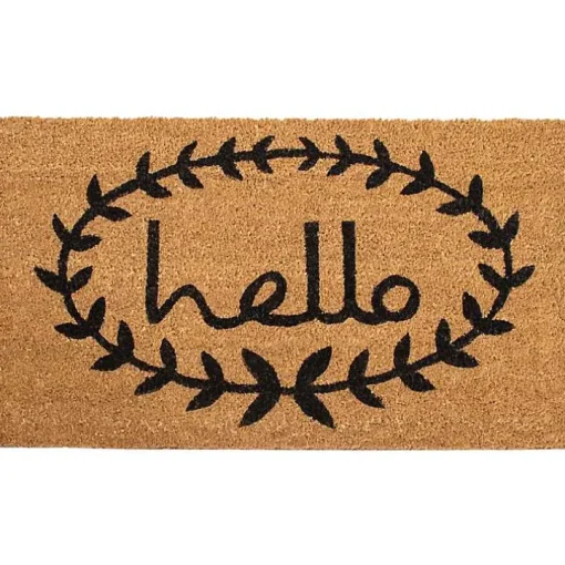 Tan and Black Evergreen Hello Doormat, 36x24 in.