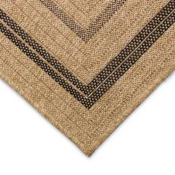 Tan and Black Framed Indoor/Outdoor Area Rug, 5x7