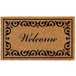 Tan and Black Scroll Welcome Doormat, 72x36 in.