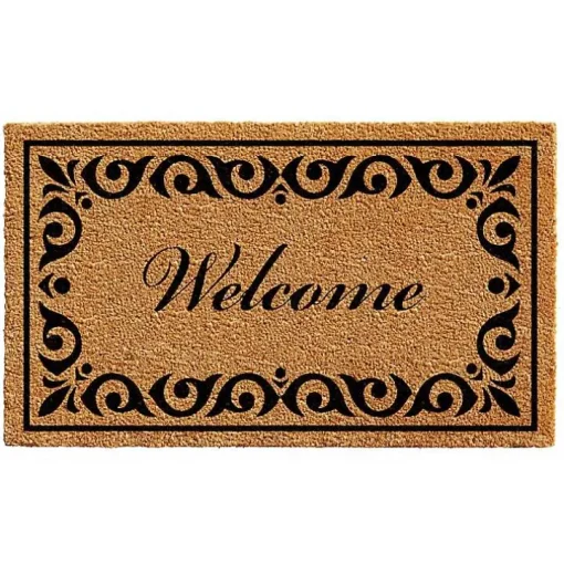 Tan and Black Scroll Welcome Doormat, 29x17 in.