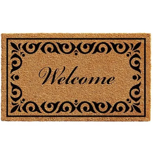 Tan and Black Scroll Welcome Doormat, 36x24 in.