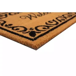 Tan and Black Scroll Welcome Doormat, 72x36 in.