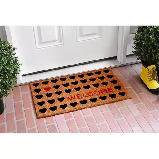 Tan and Black Welcome Heart Doormat