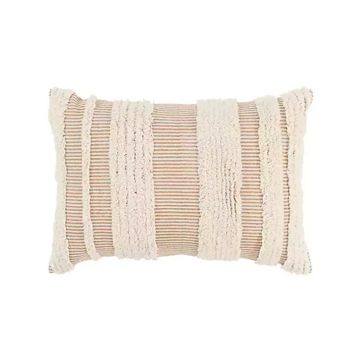 Tan and Natural Tufted Stripes Lumbar Pillow