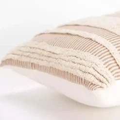 Tan and Natural Tufted Stripes Lumbar Pillow