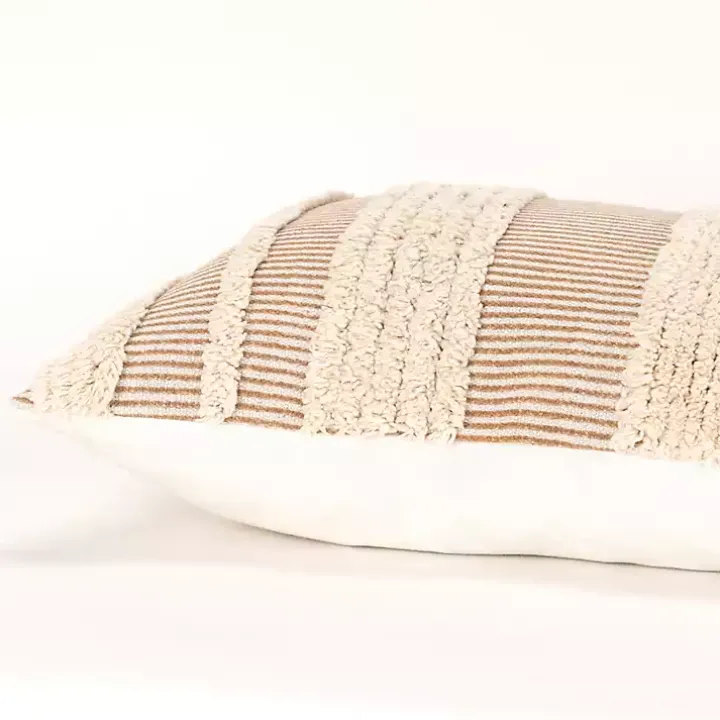 Tan and Natural Tufted Stripes Lumbar Pillow