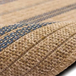 Tan and Navy Framed Indoor/Outdoor Area Rug, 7x9