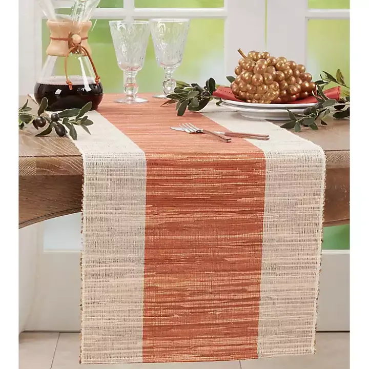 Tan and Orange Shimmer Banded Table Runner