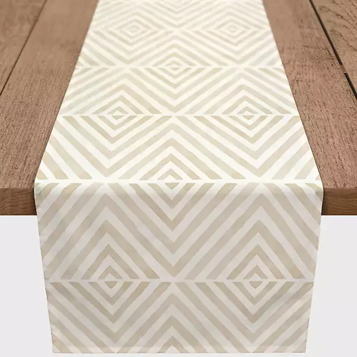 Tan and White Diamond Table Runner, 90 in.