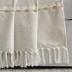 Tan and White Herringbone Stripe Throw