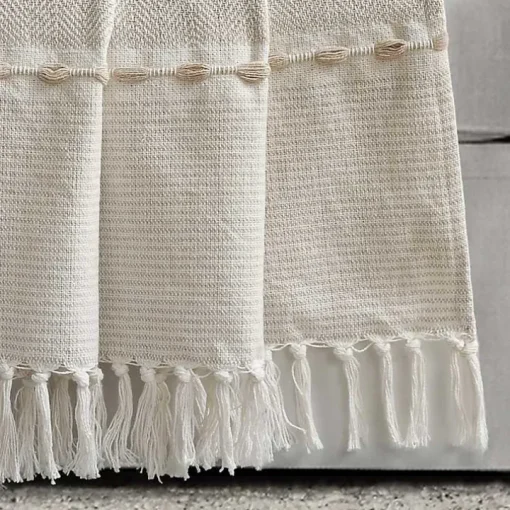 Tan and White Herringbone Stripe Throw