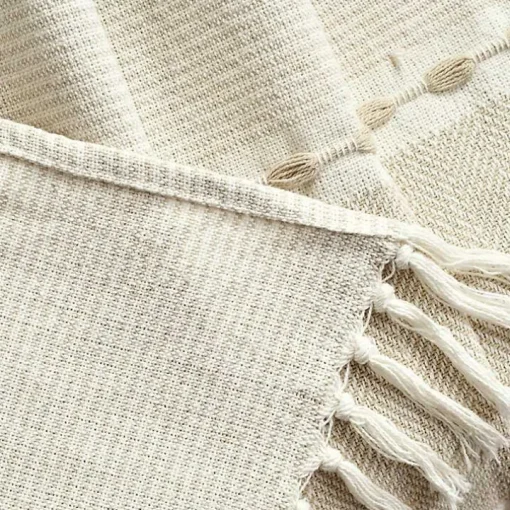 Tan and White Herringbone Stripe Throw