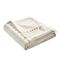Tan and White Herringbone Stripe Throw