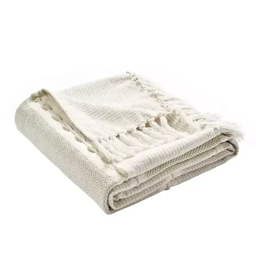 Tan and White Herringbone Stripe Throw