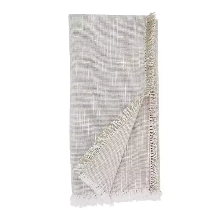 Tan and White Two-Tone Fringe Napkins, Set of 4