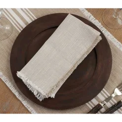 Tan and White Two-Tone Fringe Napkins, Set of 4