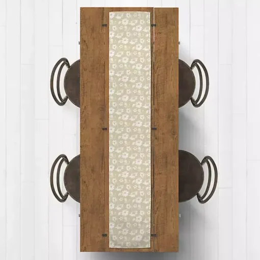 Tan and White Wildflower Table Runner, 72 in.