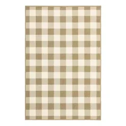 Tan Buffalo Check Outdoor Area Rug, 5x7
