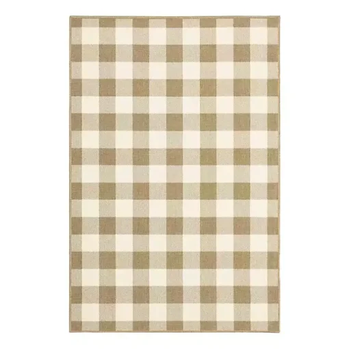 Tan Buffalo Check Outdoor Area Rug, 5x7