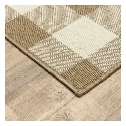Tan Buffalo Check Outdoor Area Rug, 5x7