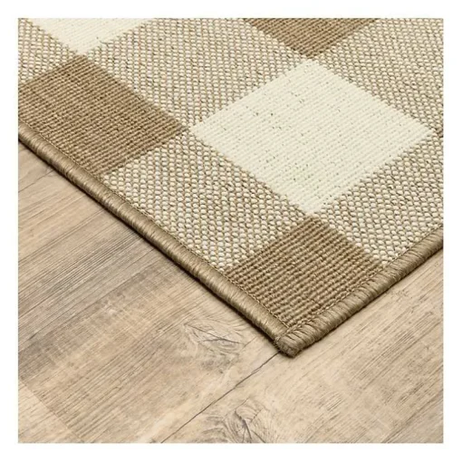 Tan Buffalo Check Outdoor Area Rug, 5x7