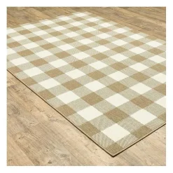 Tan Buffalo Check Outdoor Area Rug, 5x7