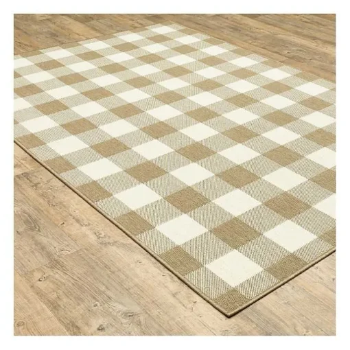 Tan Buffalo Check Outdoor Area Rug, 5x7