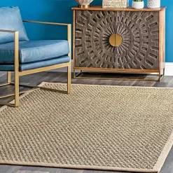 Tan Checker Weave Seagrass Area Rug, 5x8