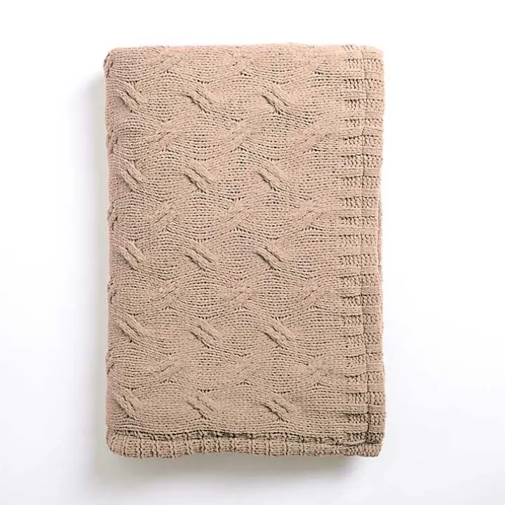 Tan Chenille Cable Knit Throw