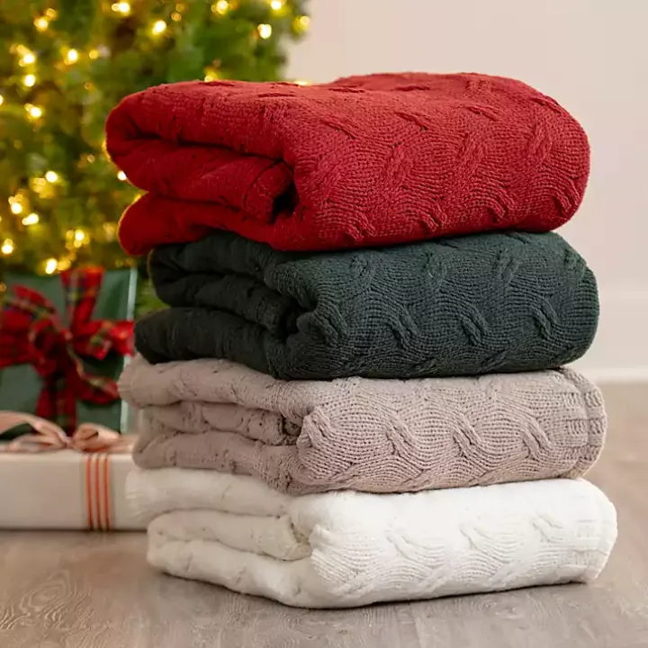 Tan Chenille Cable Knit Throw