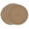 Tan Circular Pom Pom Placemats, Set of 4