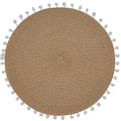 Tan Circular Pom Pom Placemats, Set of 4