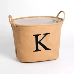 Tan Faux Leather Monogram K Bin