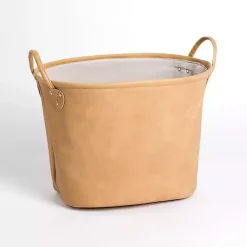 Tan Faux Leather Storage Bin