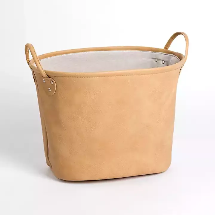 Tan Faux Leather Storage Bin
