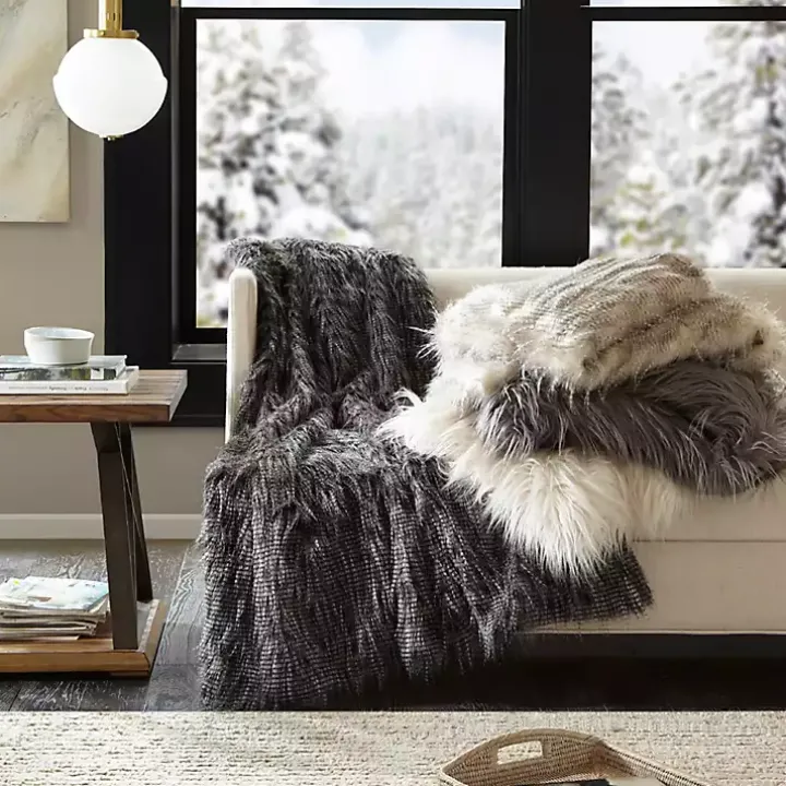 Tan Faux Mink Fur Throw