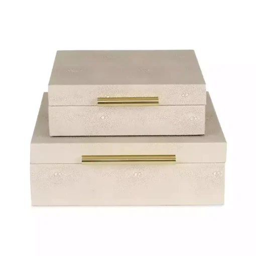 Tan Faux Shagreen 2-pc. Square Decorative Boxes