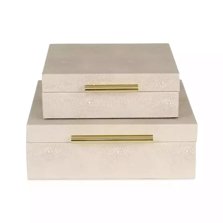 Tan Faux Shagreen 2-pc. Square Decorative Boxes