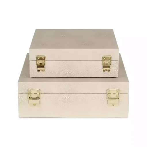 Tan Faux Shagreen 2-pc. Square Decorative Boxes