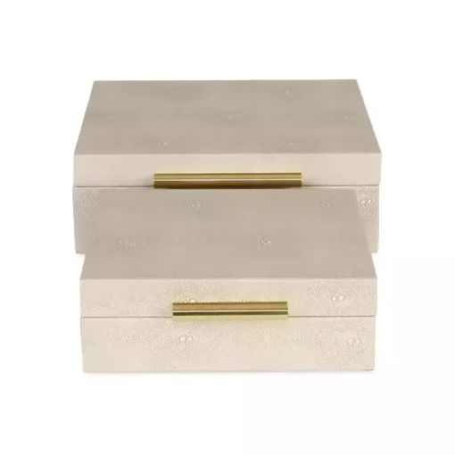 Tan Faux Shagreen 2-pc. Square Decorative Boxes