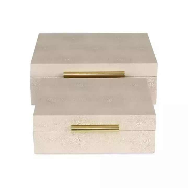 Tan Faux Shagreen 2-pc. Square Decorative Boxes