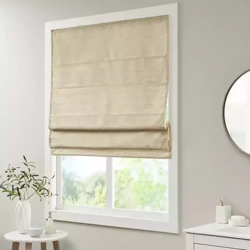 Tan Faux Silk Room Darkening Roman Shade, 33 in.