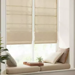 Tan Faux Silk Room Darkening Roman Shade, 33 in.