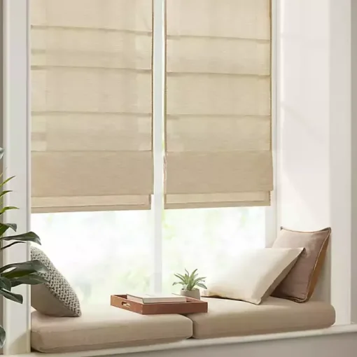 Tan Faux Silk Room Darkening Roman Shade, 33 in.