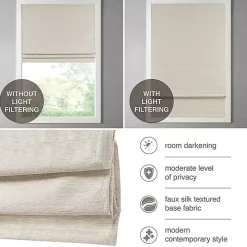 Tan Faux Silk Room Darkening Roman Shade, 33 in.