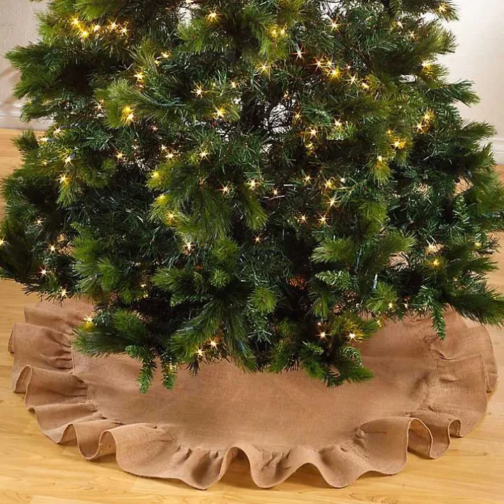 Tan Jute Ruffle Trim Christmas Tree Skirt, 53 in.